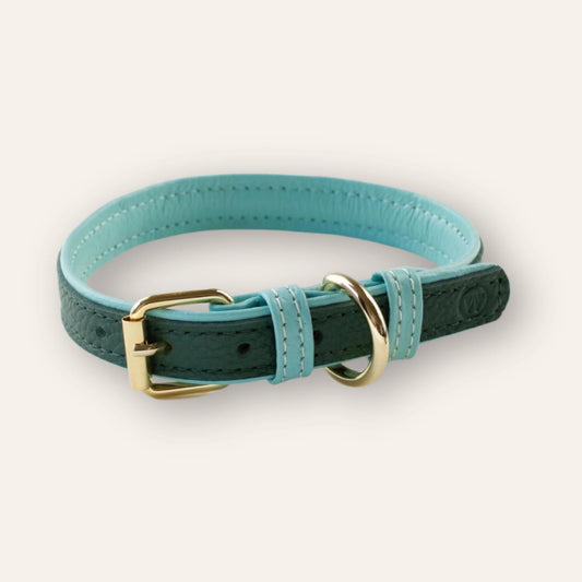 Leather Collar - Dark Green / Blue
