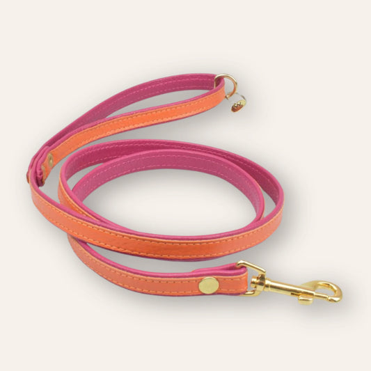 Leather Lead - Orange / Pink